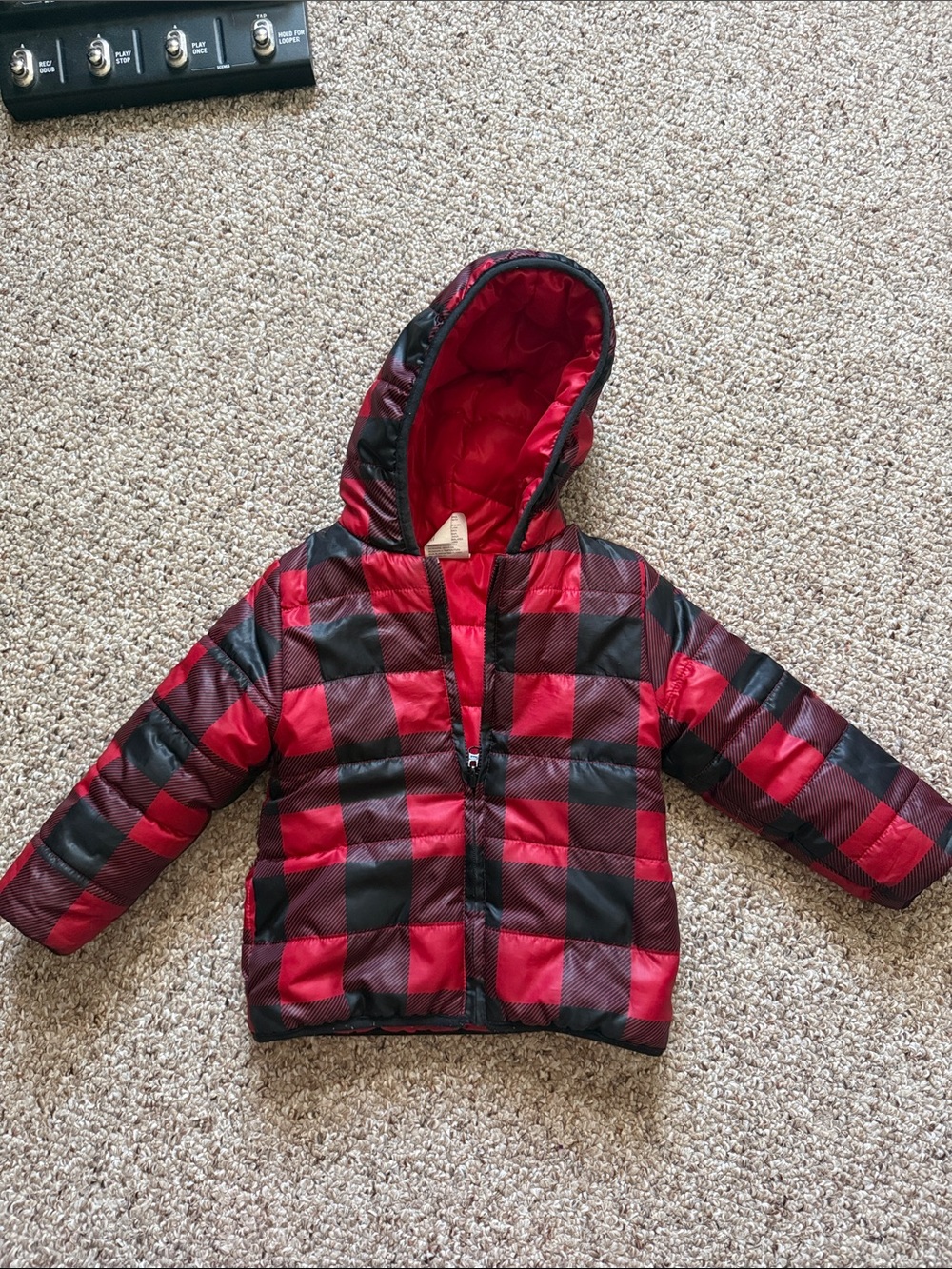 Epic Threads Red and Black Buffalo Plaid Puffer Jacket with Hood